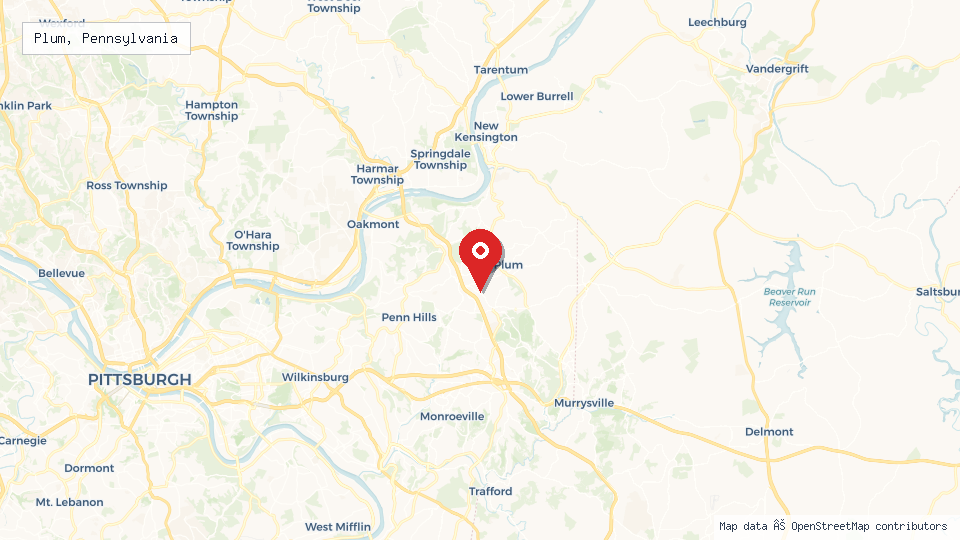 Street map of Plum, Pennsylvania with location pin