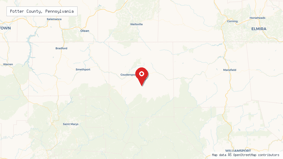 Street map of Potter County, Pennsylvania with location pin