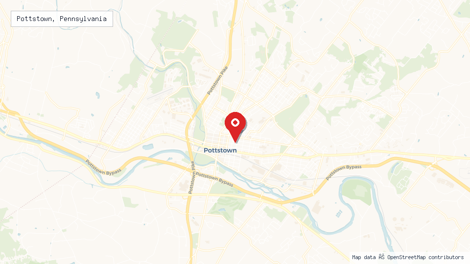Street map of Pottstown, Pennsylvania with location pin