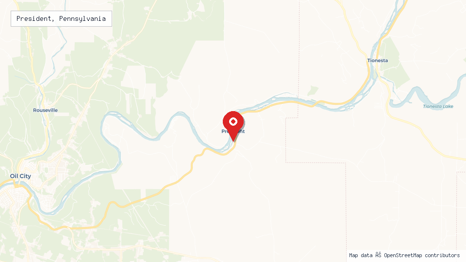 Street map of President, Pennsylvania with location pin