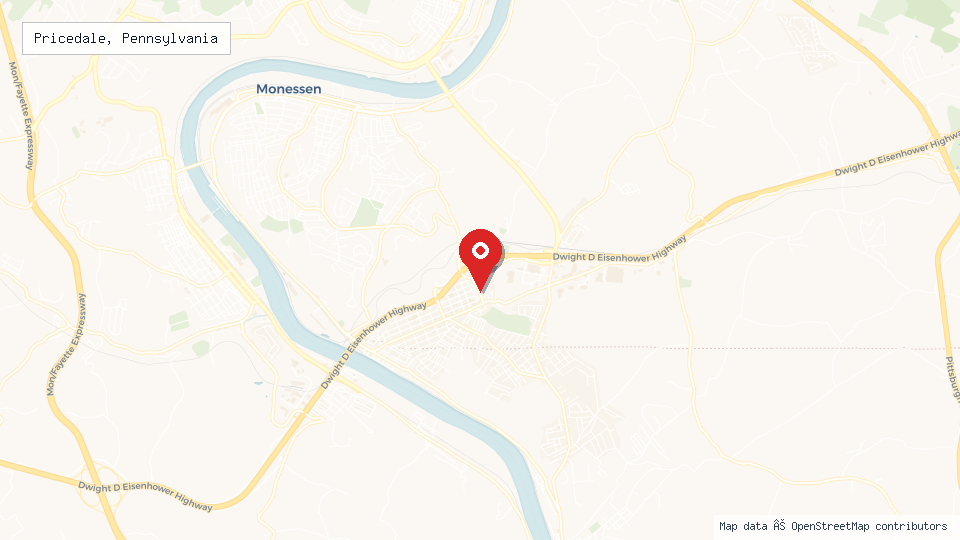 Street map of Pricedale, Pennsylvania with location pin
