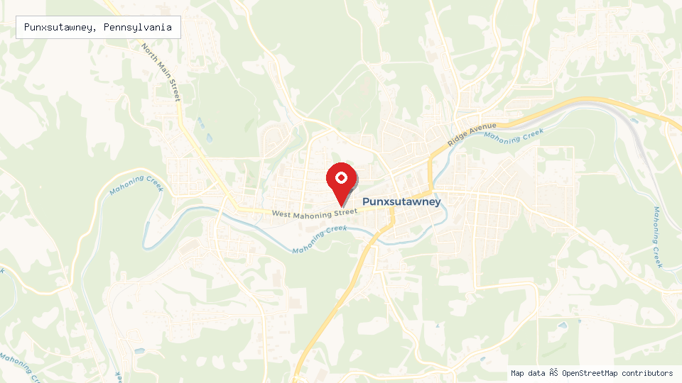 Street map of Punxsutawney, Pennsylvania with location pin