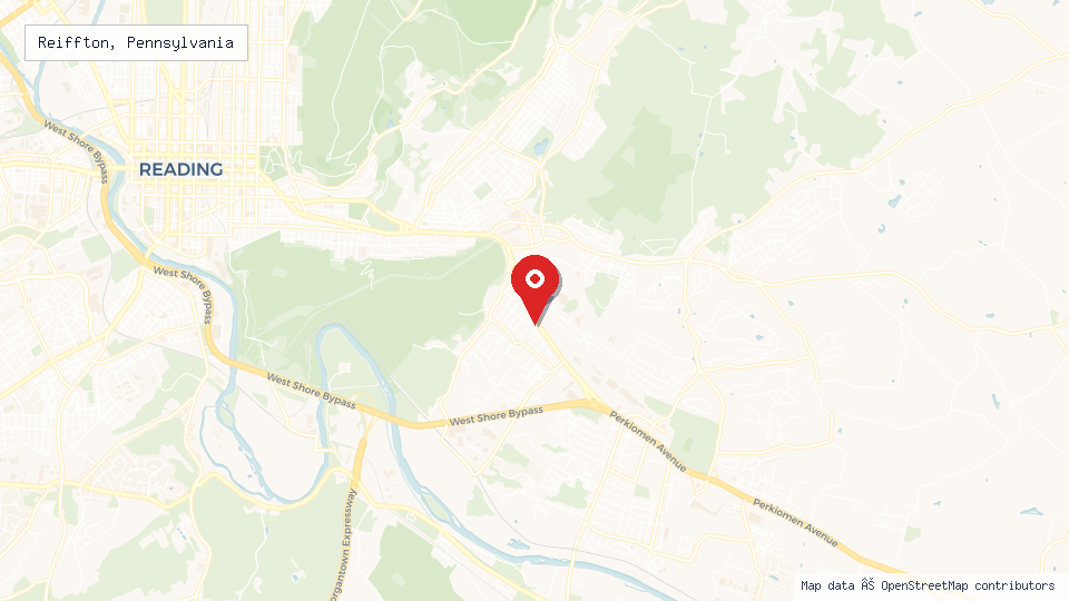 Street map of Reiffton, Pennsylvania with location pin
