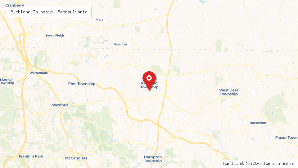 Street map of Richland Township, Pennsylvania with location pin