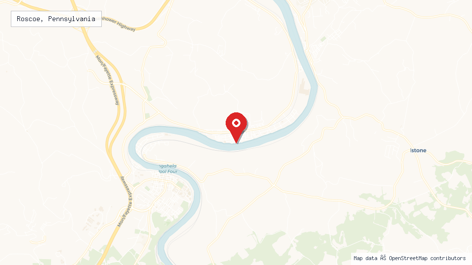 Street map of Roscoe, Pennsylvania with location pin