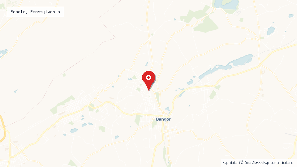 Street map of Roseto, Pennsylvania with location pin