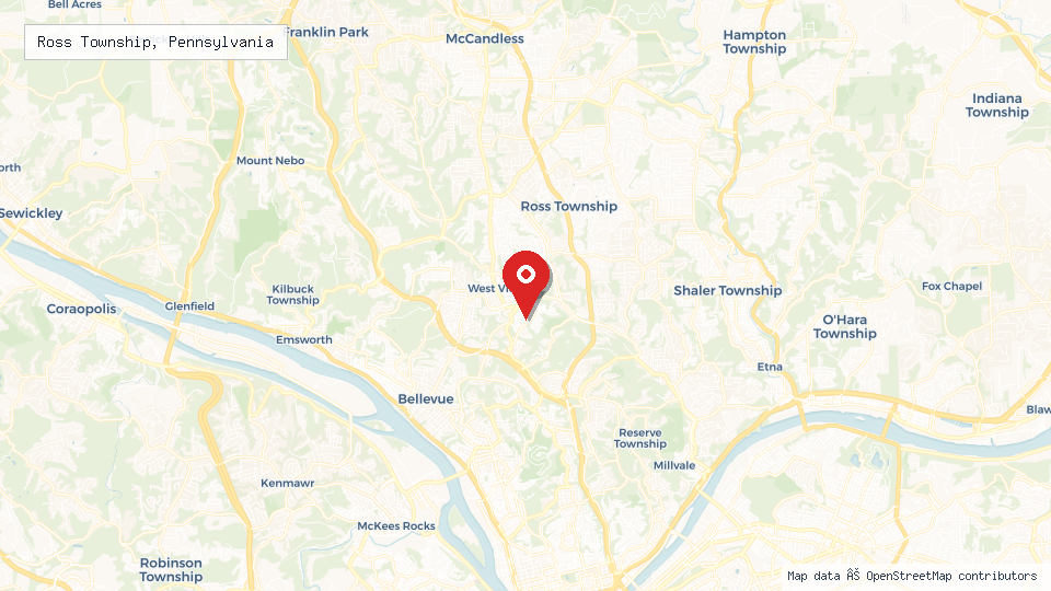 Street map of Ross Township, Pennsylvania with location pin