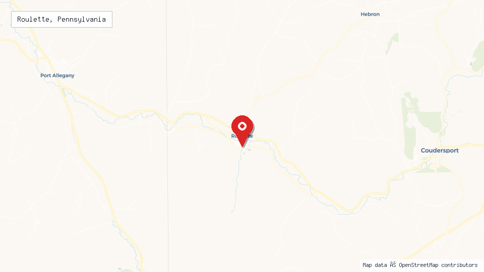Street map of Roulette, Pennsylvania with location pin