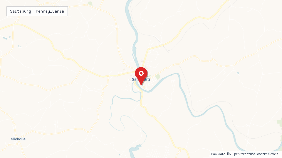 Street map of Saltsburg, Pennsylvania with location pin