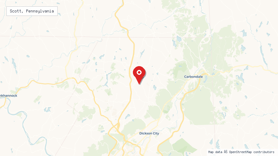 Street map of Scott, Pennsylvania with location pin