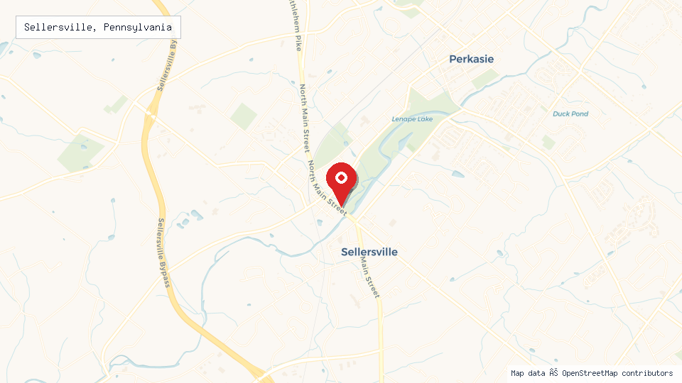 Street map of Sellersville, Pennsylvania with location pin