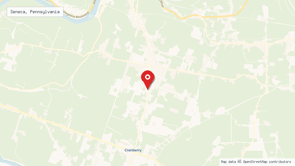 Street map of Seneca, Pennsylvania with location pin