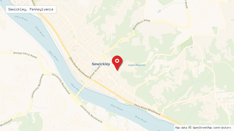 Street map of Sewickley, Pennsylvania with location pin