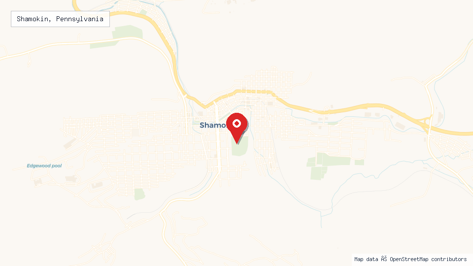 Street map of Shamokin, Pennsylvania with location pin