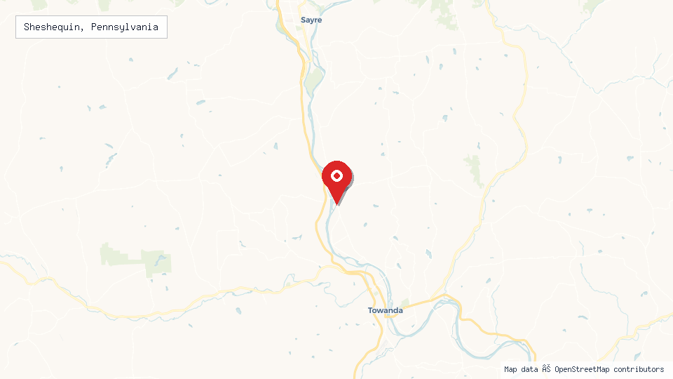 Street map of Sheshequin, Pennsylvania with location pin