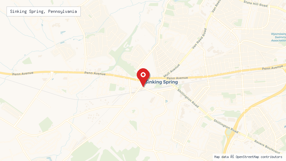 Street map of Sinking Spring, Pennsylvania with location pin