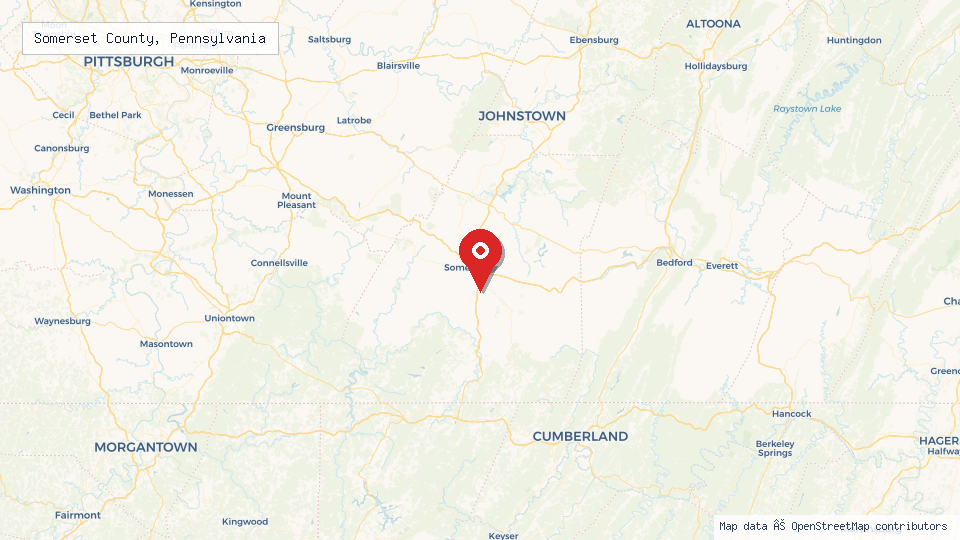 Street map of Somerset County, Pennsylvania with location pin
