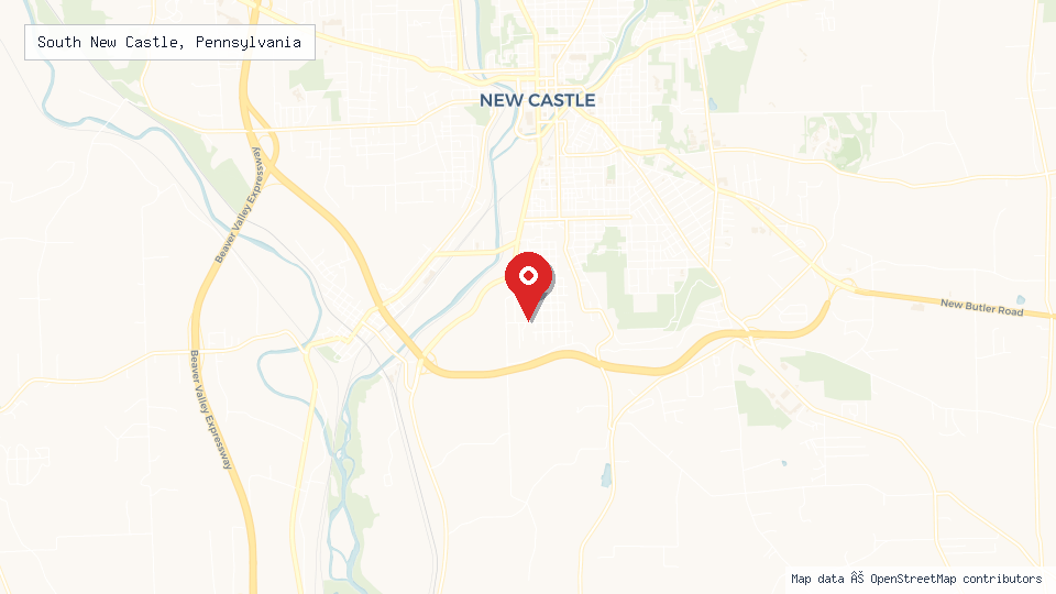 Street map of South New Castle, Pennsylvania with location pin