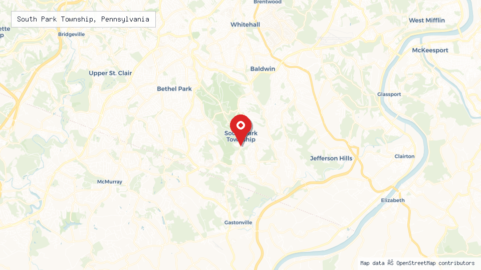 Street map of South Park Township, Pennsylvania with location pin