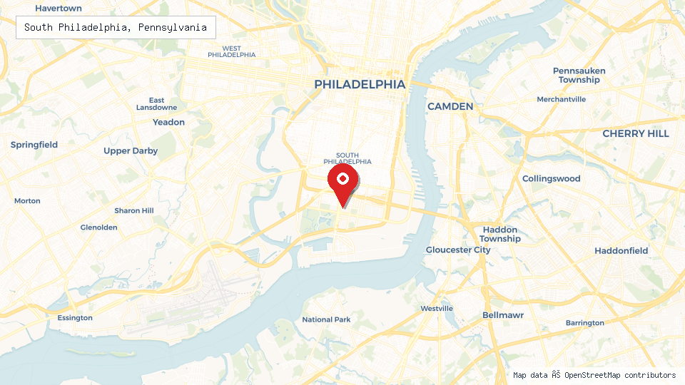 Street map of South Philadelphia, Pennsylvania with location pin