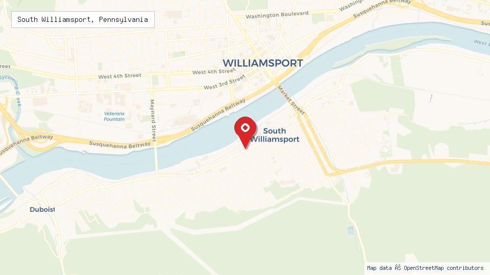 Street map of South Williamsport, Pennsylvania with location pin