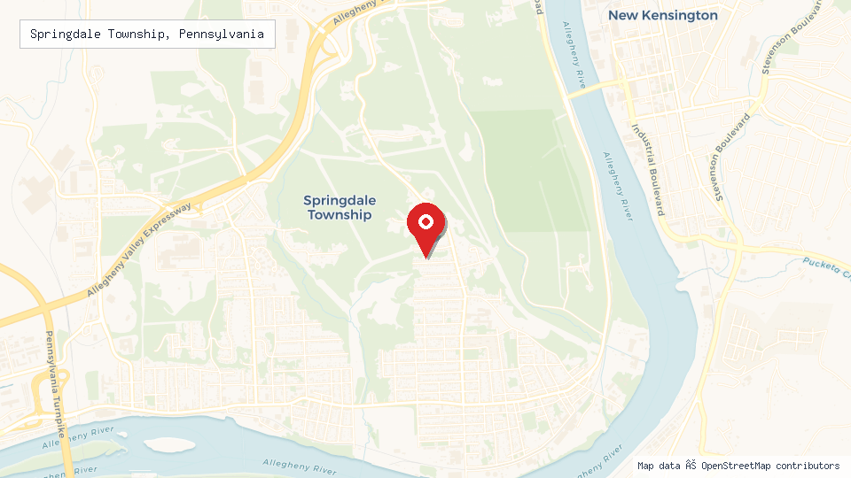 Street map of Springdale Township, Pennsylvania with location pin
