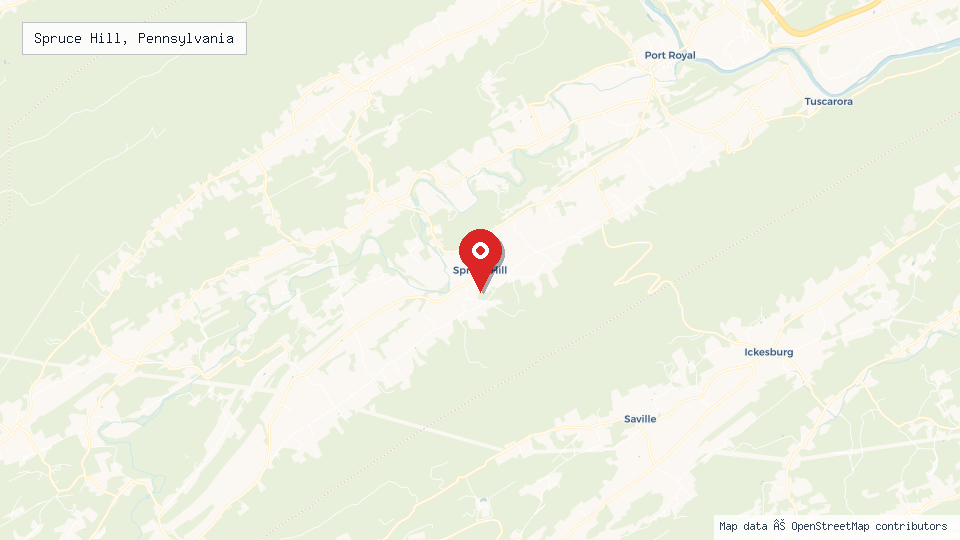 Street map of Spruce Hill, Pennsylvania with location pin
