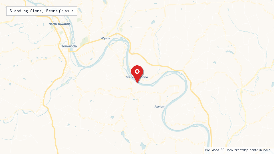Street map of Standing Stone, Pennsylvania with location pin