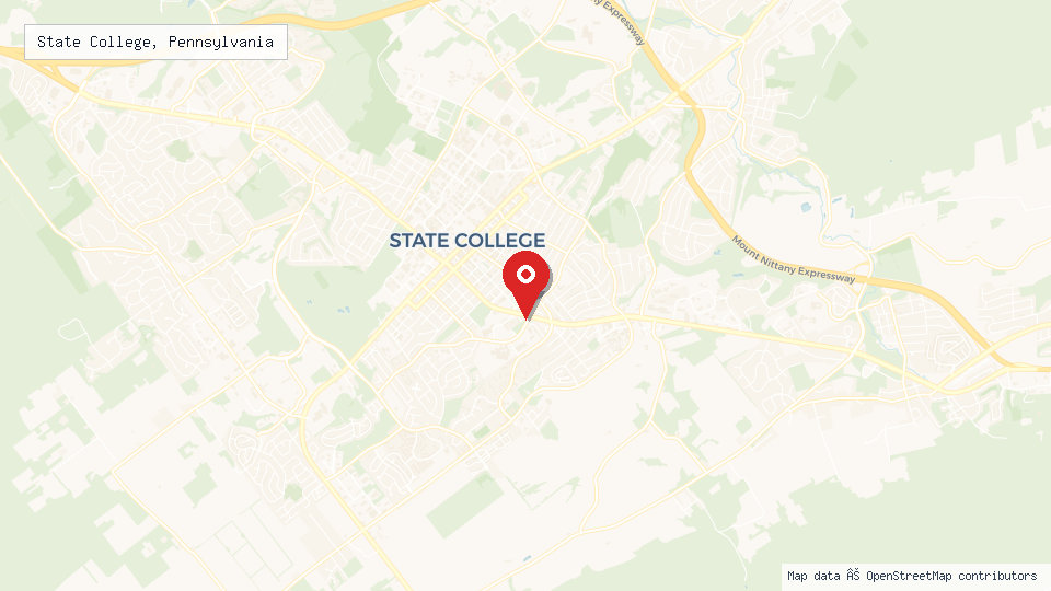 Street map of State College, Pennsylvania with location pin
