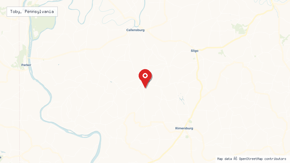 Street map of Toby, Pennsylvania with location pin