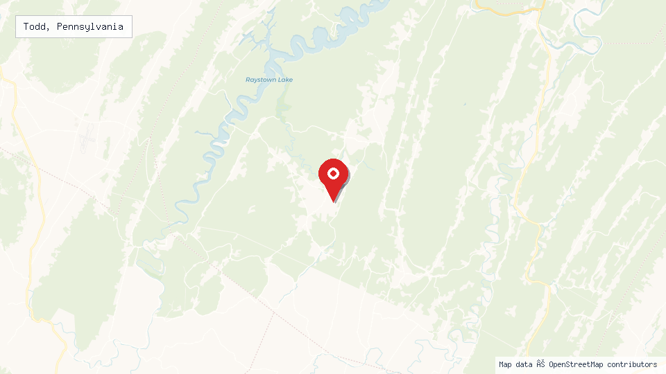 Street map of Todd, Pennsylvania with location pin
