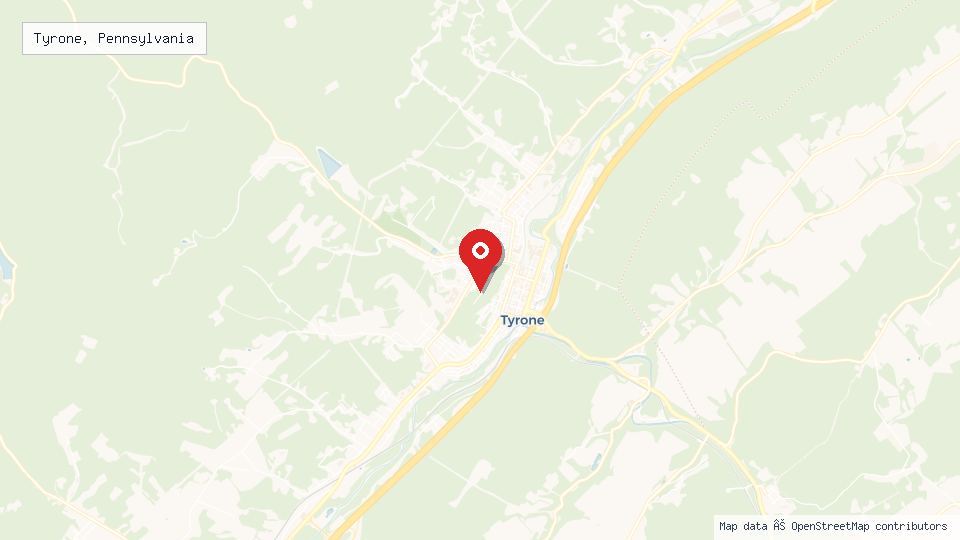 Street map of Tyrone, Pennsylvania with location pin