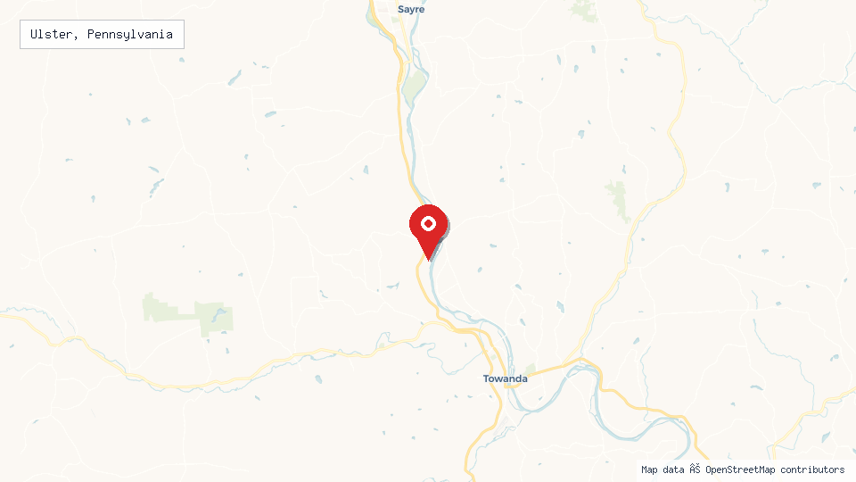 Street map of Ulster, Pennsylvania with location pin