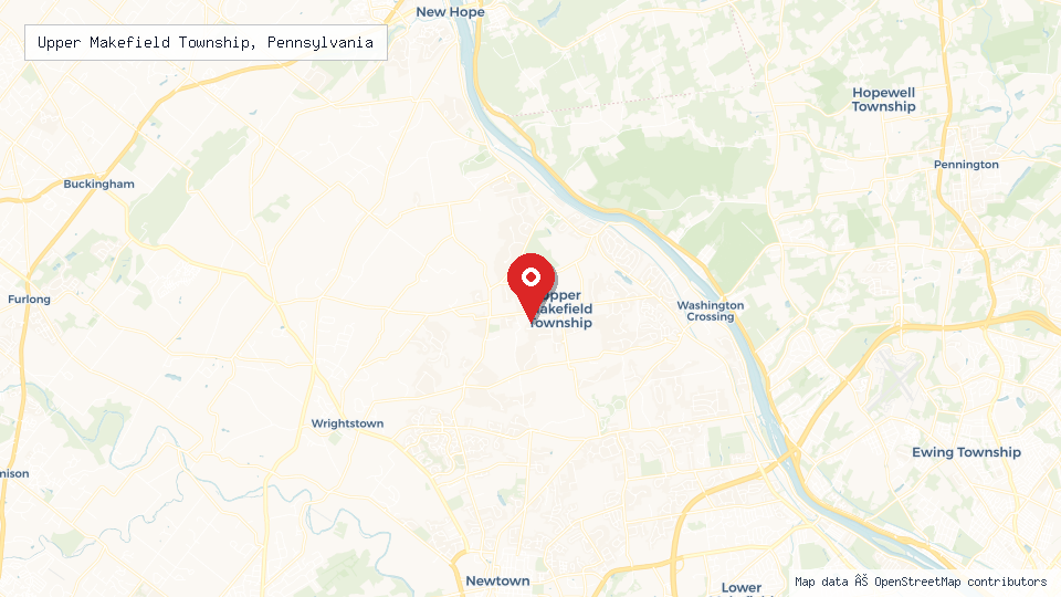 Street map of Upper Makefield Township, Pennsylvania with location pin