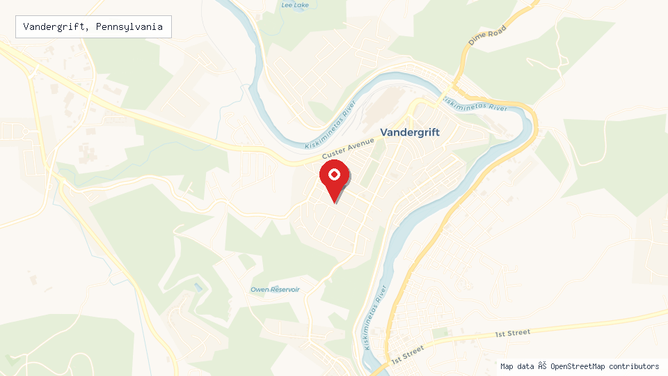Street map of Vandergrift, Pennsylvania with location pin