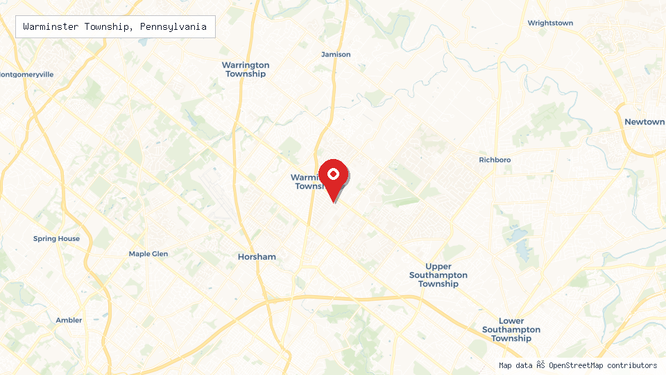 Street map of Warminster Township, Pennsylvania with location pin