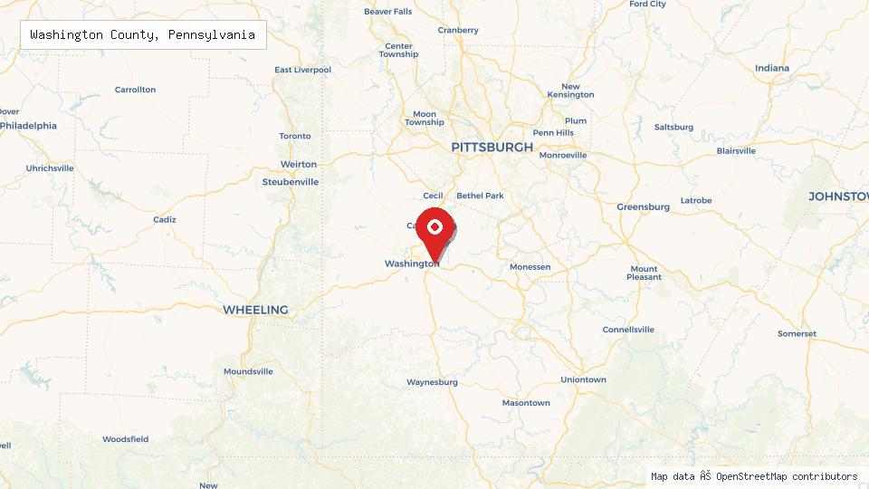 Street map of Washington County, Pennsylvania with location pin
