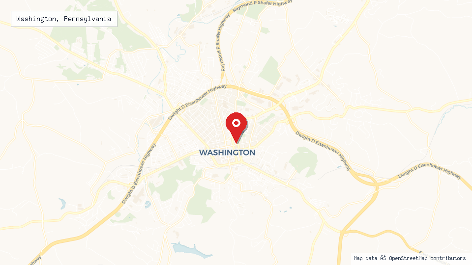 Street map of Washington, Pennsylvania with location pin