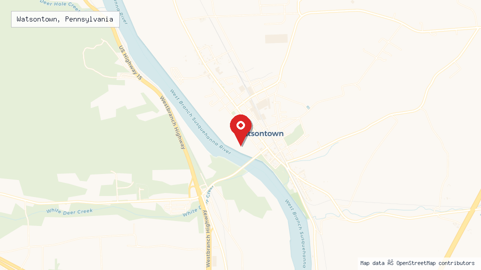 Street map of Watsontown, Pennsylvania with location pin