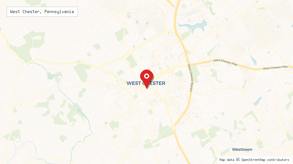 Street map of West Chester, Pennsylvania with location pin
