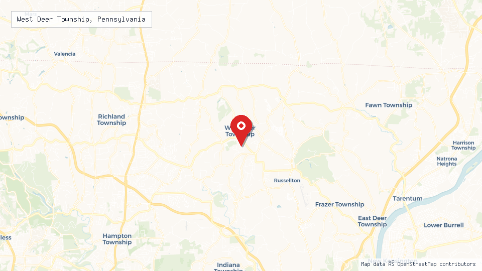 Street map of West Deer Township, Pennsylvania with location pin