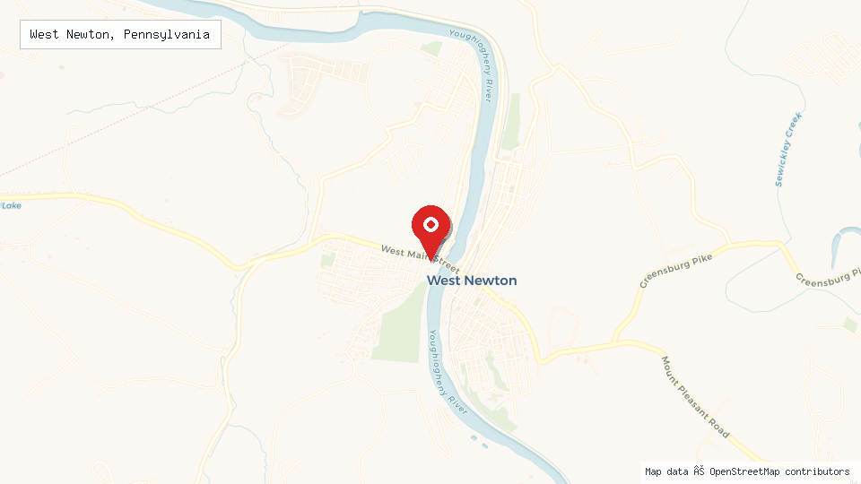 Street map of West Newton, Pennsylvania with location pin