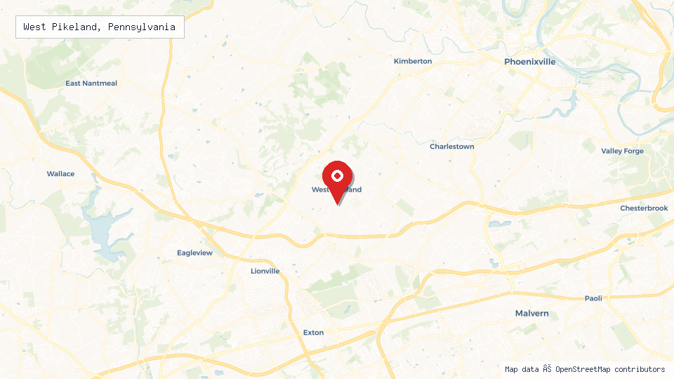 Street map of West Pikeland, Pennsylvania with location pin