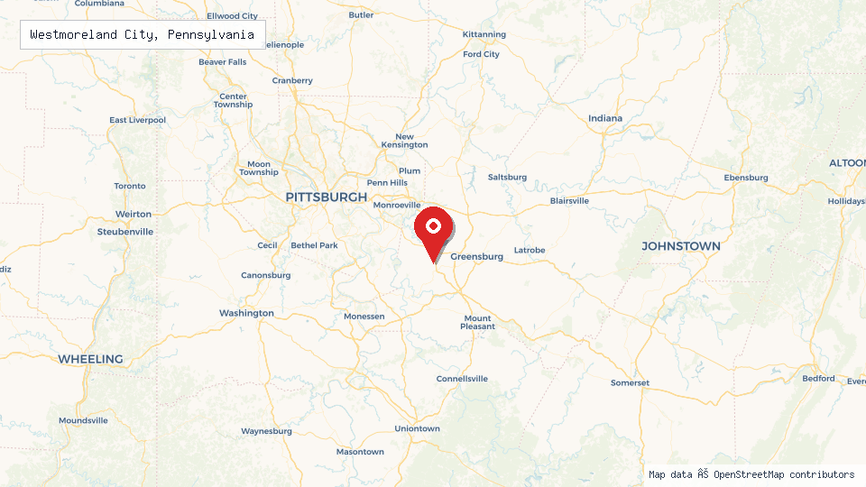 Street map of Westmoreland City, Pennsylvania with location pin