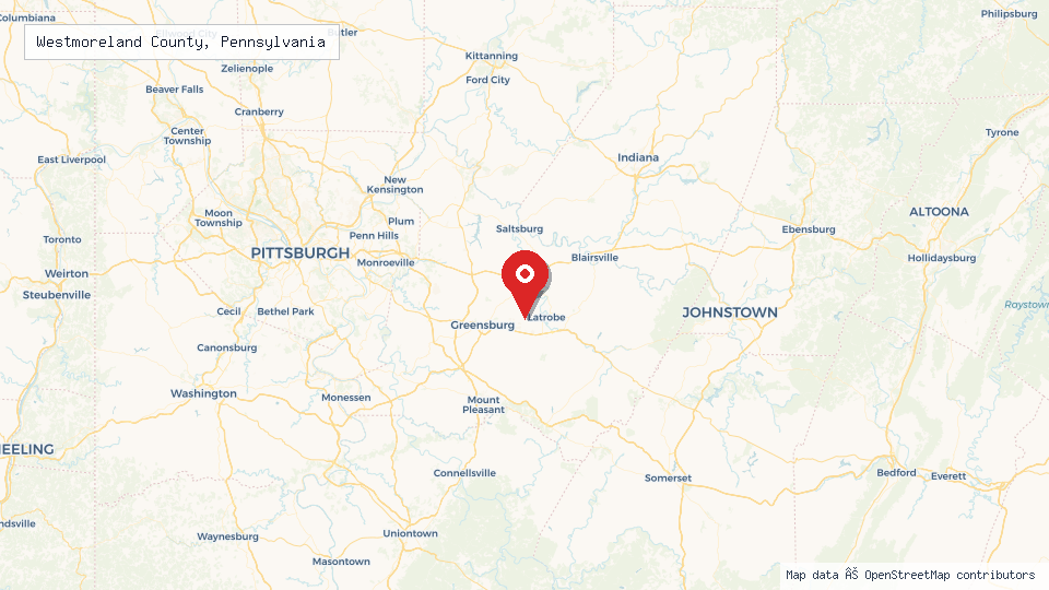 Street map of Westmoreland County, Pennsylvania with location pin