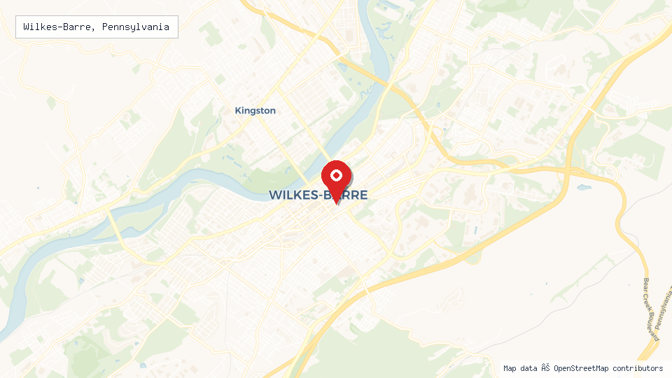 Street map of Wilkes-Barre, Pennsylvania with location pin