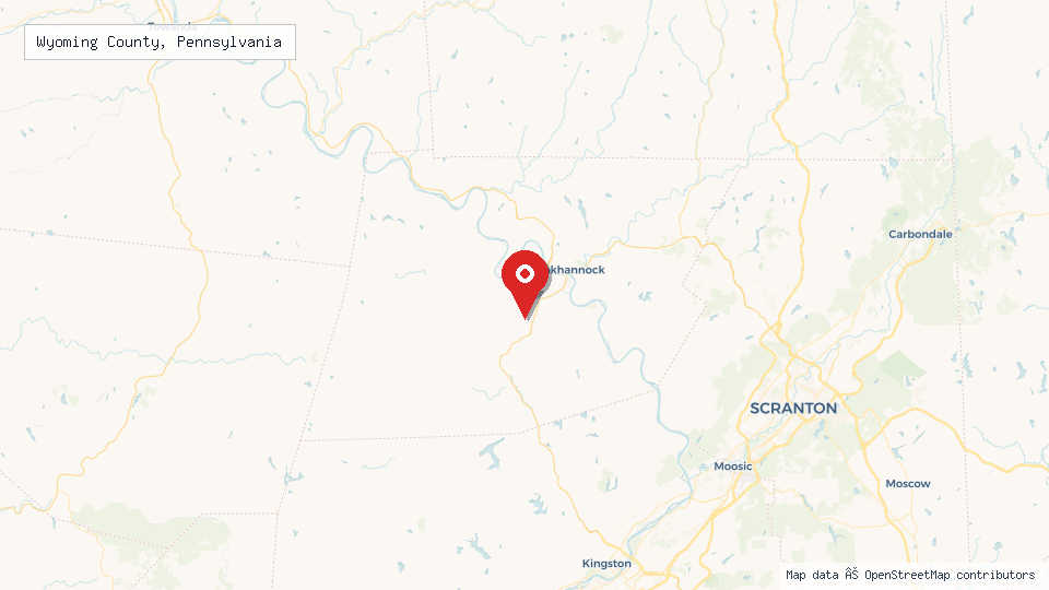Street map of Wyoming County, Pennsylvania with location pin
