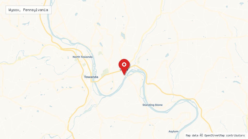 Street map of Wysox, Pennsylvania with location pin