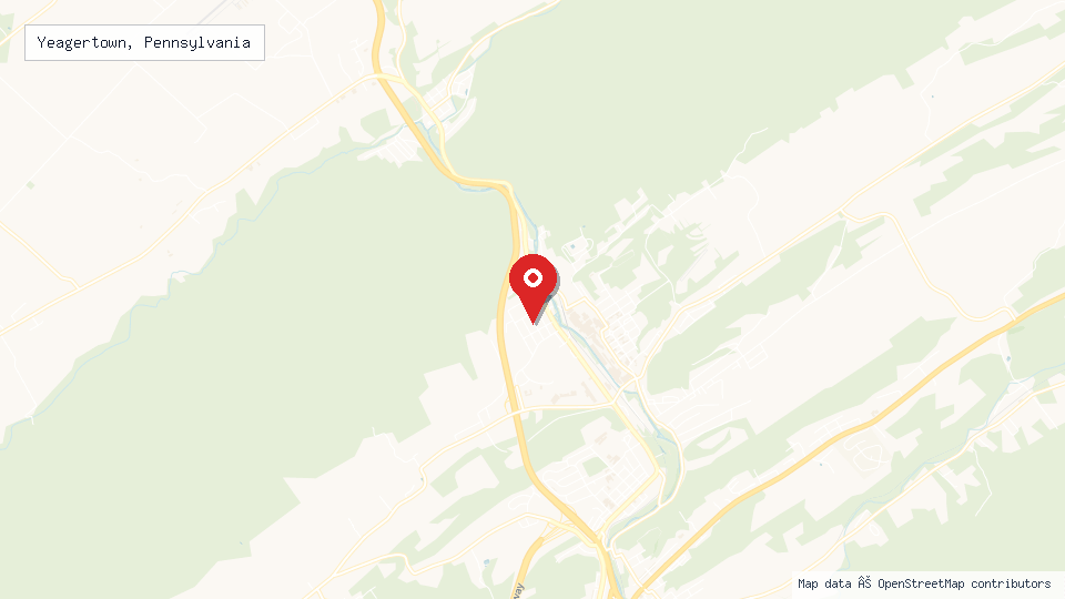 Street map of Yeagertown, Pennsylvania with location pin