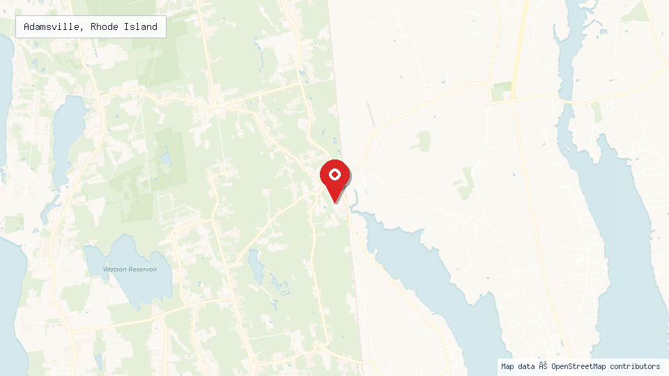 Street map of Adamsville, Rhode Island with location pin